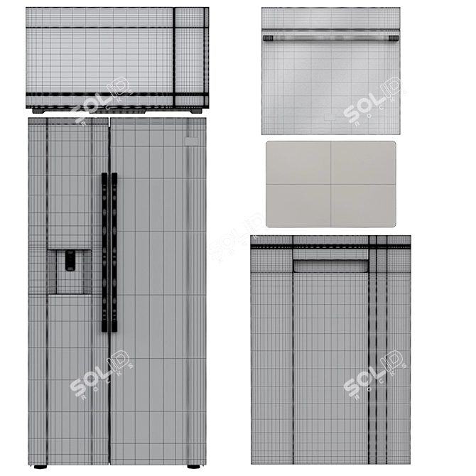 Bekko Kitchen: Refrigerator, Dishwasher, Microwave, Oven, Induction Cooktop 3D model image 2