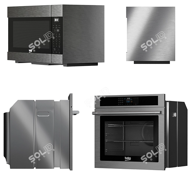 Bekko Kitchen: Refrigerator, Dishwasher, Microwave, Oven, Induction Cooktop 3D model image 4