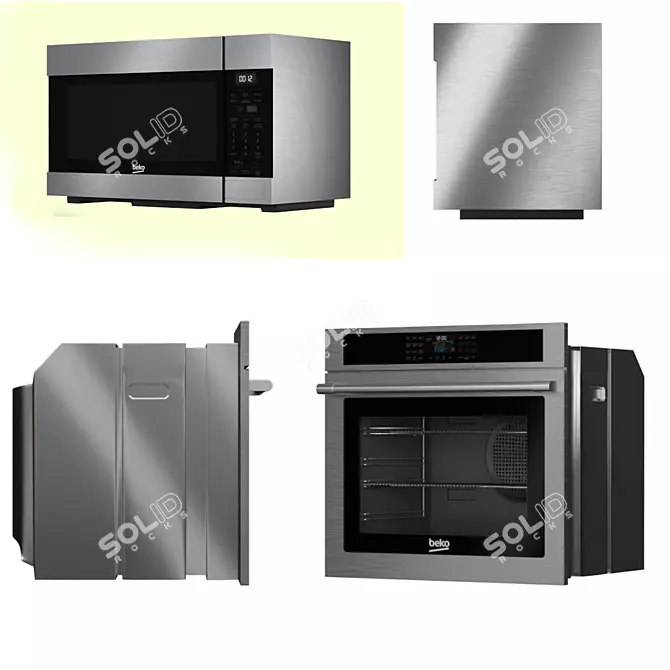 Bekko Kitchen: Refrigerator, Dishwasher, Microwave, Oven, Induction Cooktop 3D model image 5