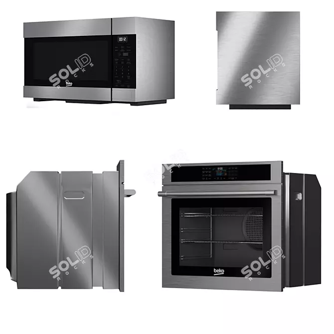 Bekko Kitchen: Refrigerator, Dishwasher, Microwave, Oven, Induction Cooktop 3D model image 6