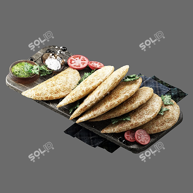 Veggie-filled Pasties with Fresh Greens and Sauce 3D model image 2