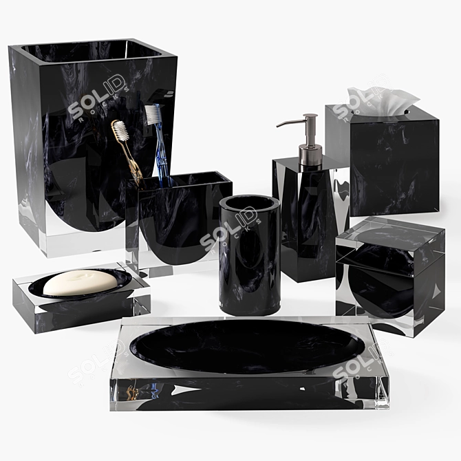 Luxury Black Bath Accessories Set 3D model image 1