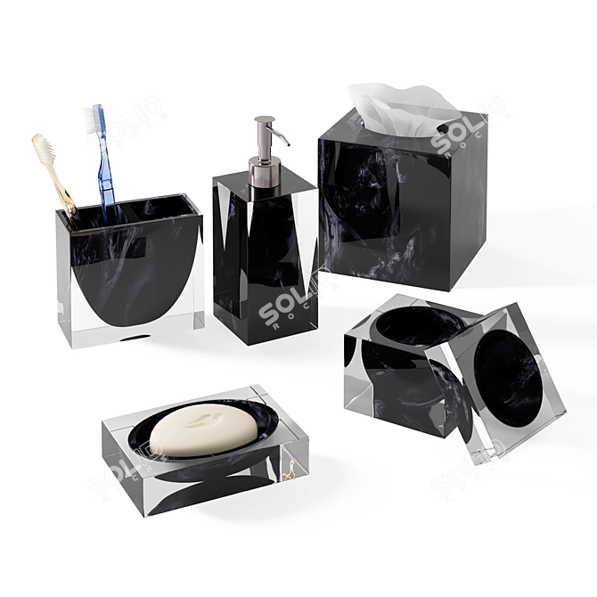 Luxury Black Bath Accessories Set 3D model image 3