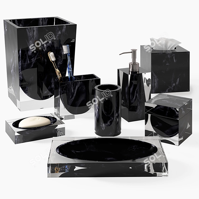 Luxury Black Bath Accessories Set 3D model image 9