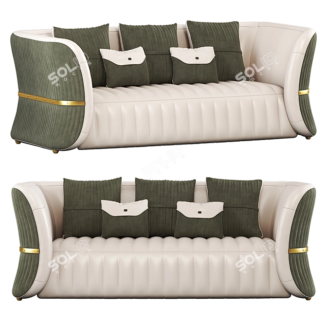 Green Velvet 3-Seater Sofa 3D model image 1