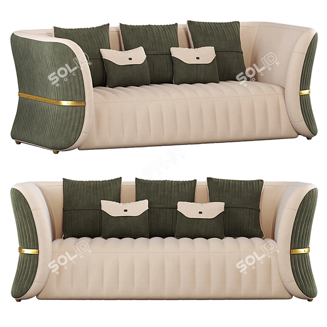 Green Velvet 3-Seater Sofa 3D model image 2