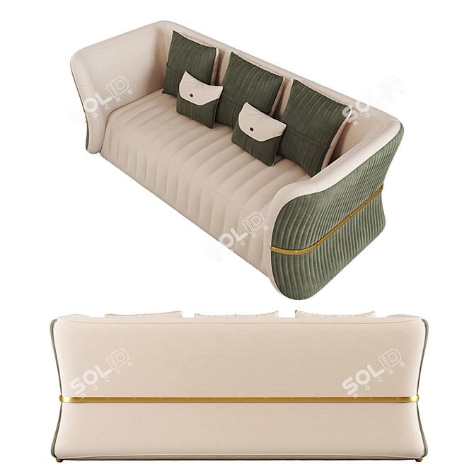 Green Velvet 3-Seater Sofa 3D model image 6