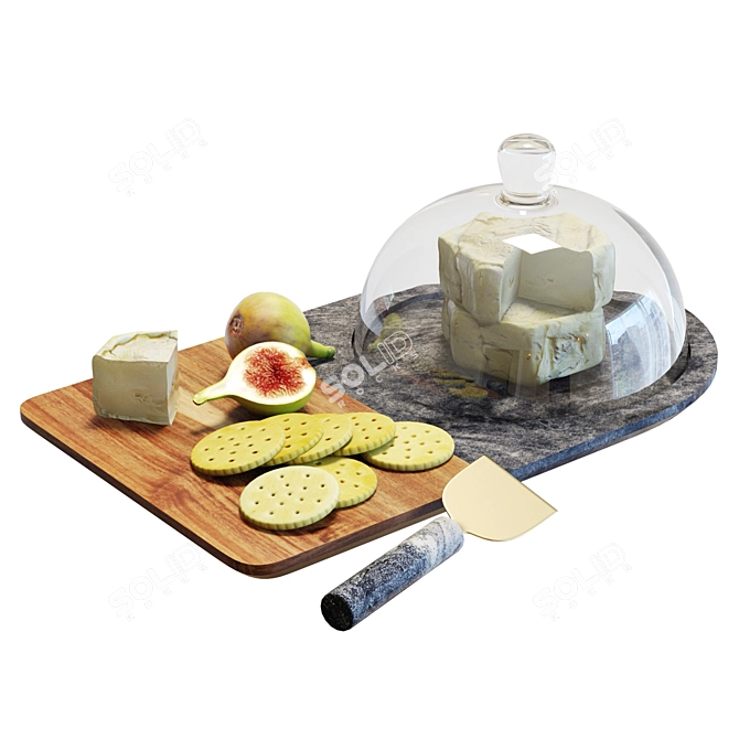 Elegant Marble & Wood Cheese Set 3D model image 1