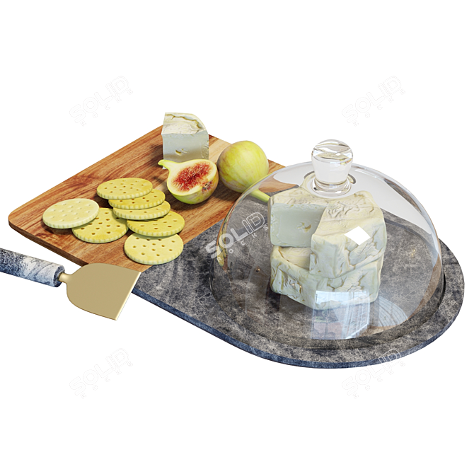 Elegant Marble & Wood Cheese Set 3D model image 2