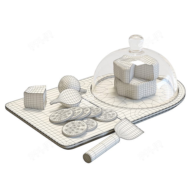 Elegant Marble & Wood Cheese Set 3D model image 6