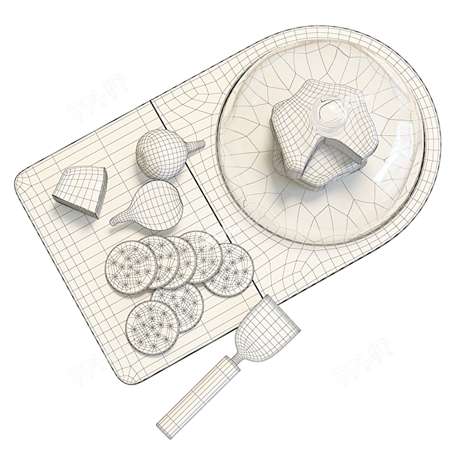 Elegant Marble & Wood Cheese Set 3D model image 7