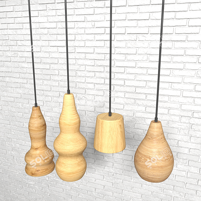 Wooden Pendant Lamp 3D model image 2