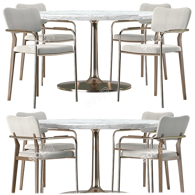 Elegant Klee Grey Boucle Dining Set 3D model image 1