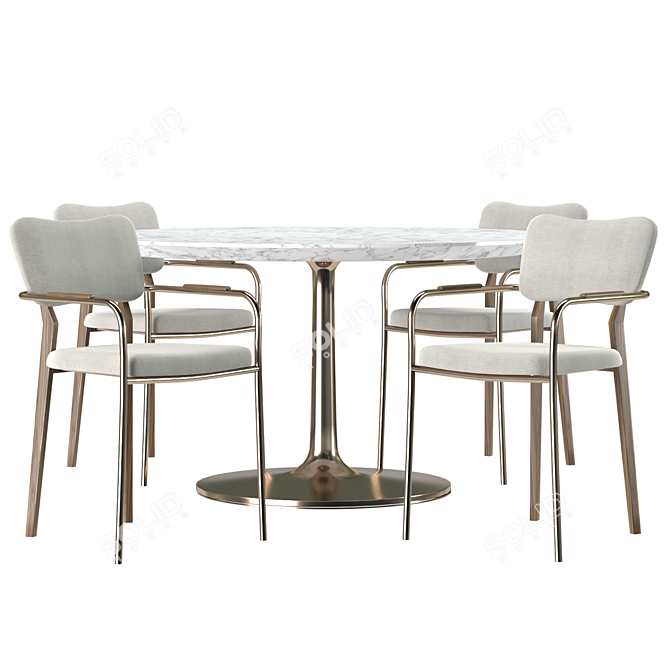 Elegant Klee Grey Boucle Dining Set 3D model image 2