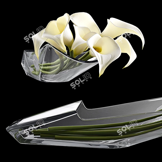 Elegant Baccarat Calla Vases 3D model image 3