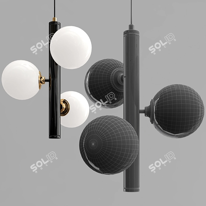 Nordic Black Glass LED Chandelier 3D model image 2