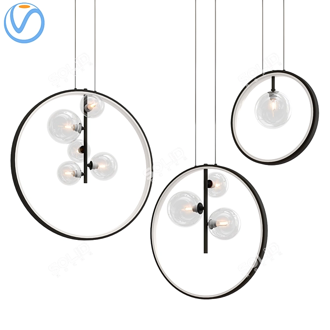 Elegant Asymmetrical Glass Ring Chandelier 3D model image 1