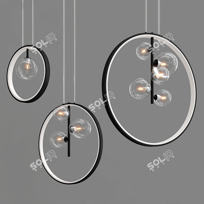 Elegant Asymmetrical Glass Ring Chandelier 3D model image 2