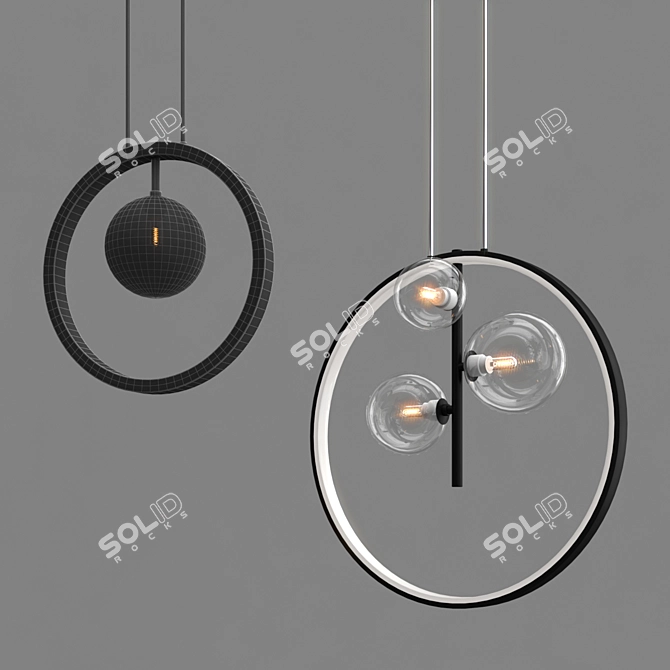 Elegant Asymmetrical Glass Ring Chandelier 3D model image 3
