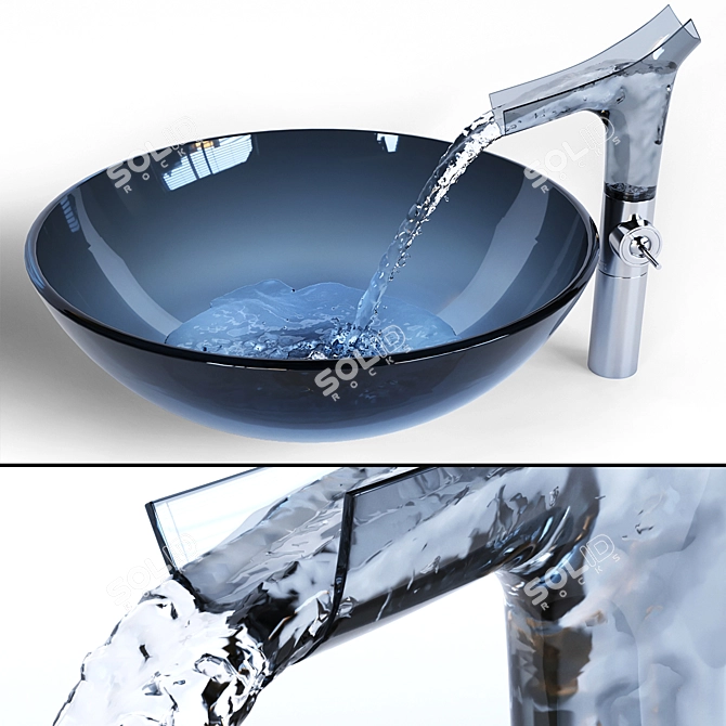  Sparkling Blue Glass Sink & Faucet 3D model image 1