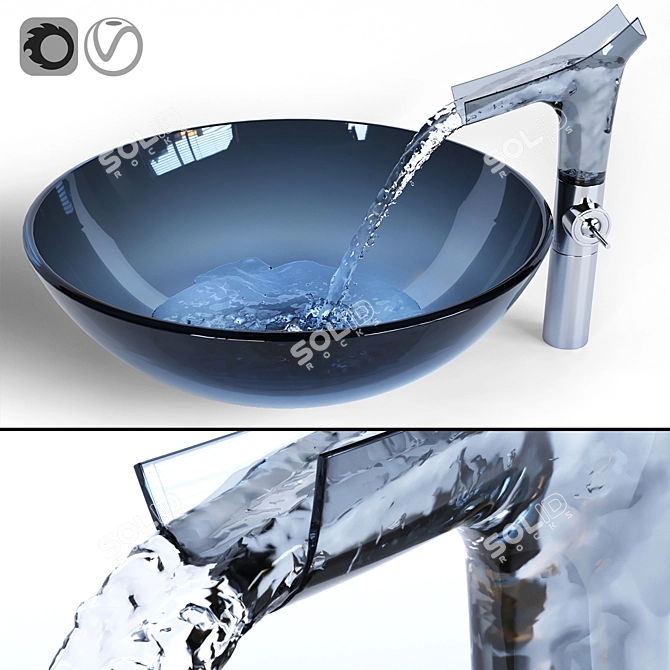  Sparkling Blue Glass Sink & Faucet 3D model image 5