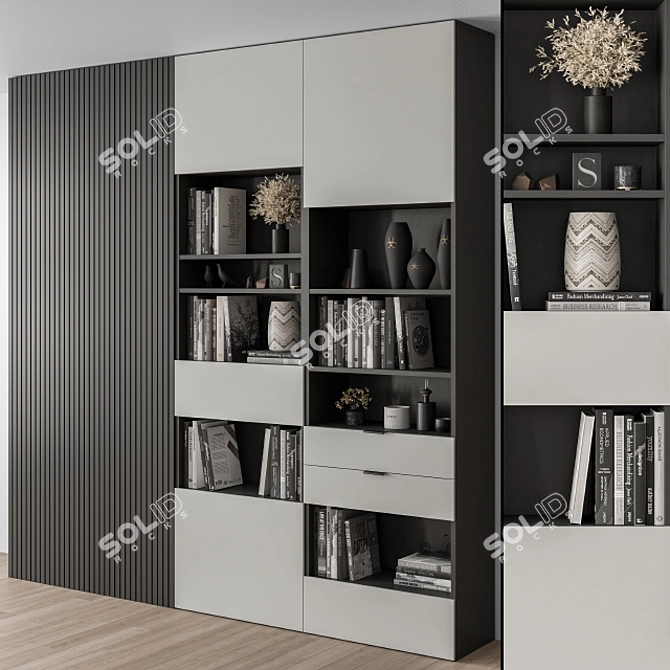 Sleek Black and Gray Display Cabinet 3D model image 1