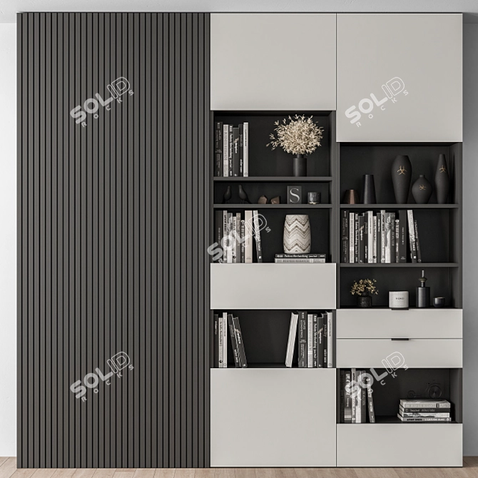 Sleek Black and Gray Display Cabinet 3D model image 2
