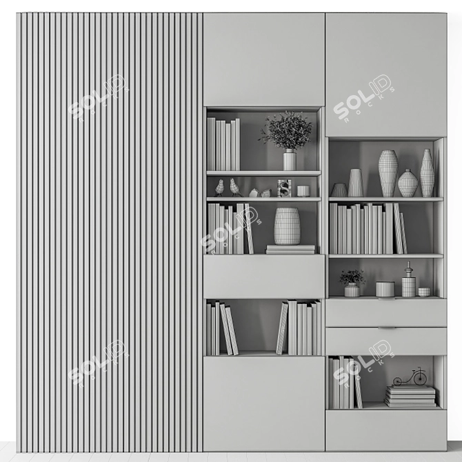 Sleek Black and Gray Display Cabinet 3D model image 6