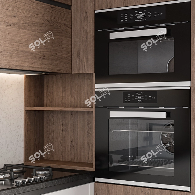 Modern White and Wood Kitchen Cabinets 3D model image 4