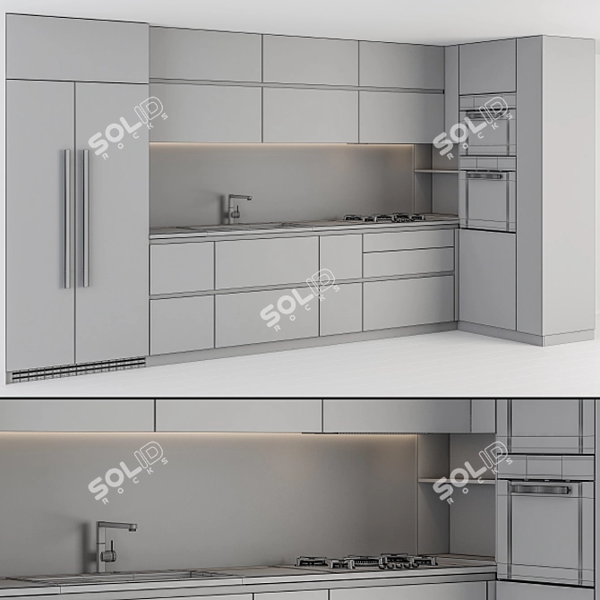 Modern White and Wood Kitchen Cabinets 3D model image 6