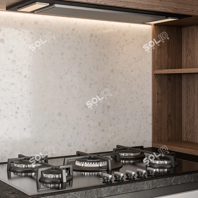 Modern White and Wood Kitchen Cabinets 3D model image 11