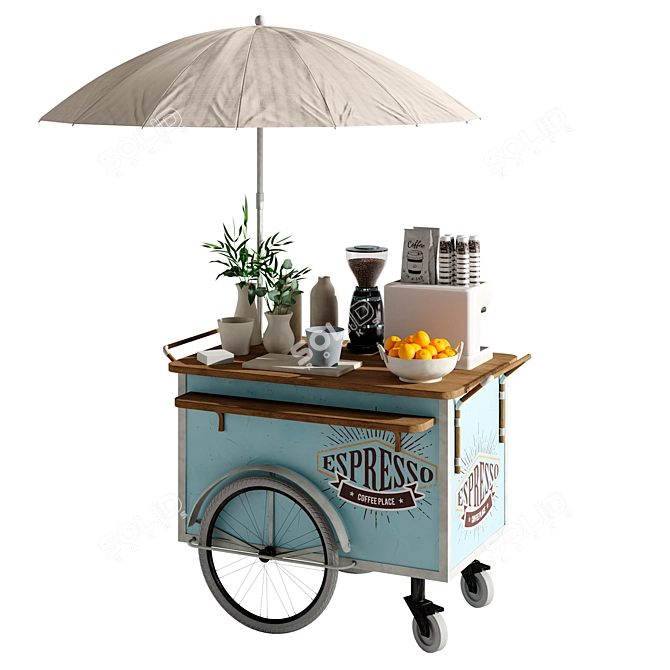 Compact Coffee Cart with Wheels 3D model image 1