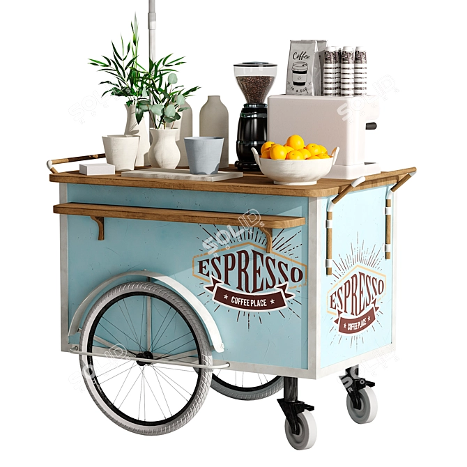 Compact Coffee Cart with Wheels 3D model image 2