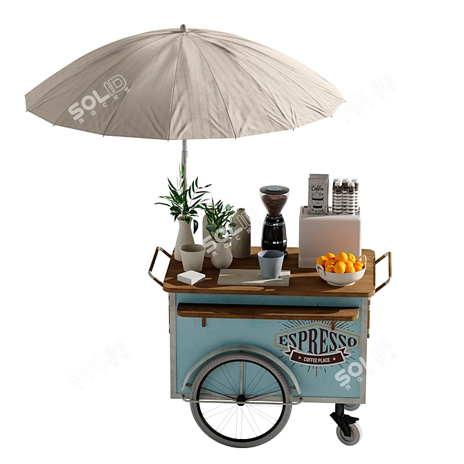 Compact Coffee Cart with Wheels 3D model image 3