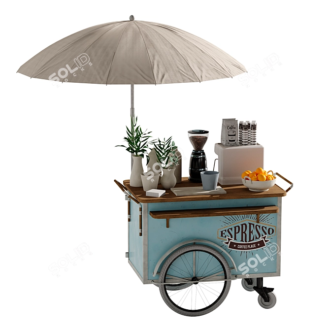 Compact Coffee Cart with Wheels 3D model image 4