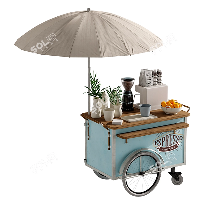 Compact Coffee Cart with Wheels 3D model image 7