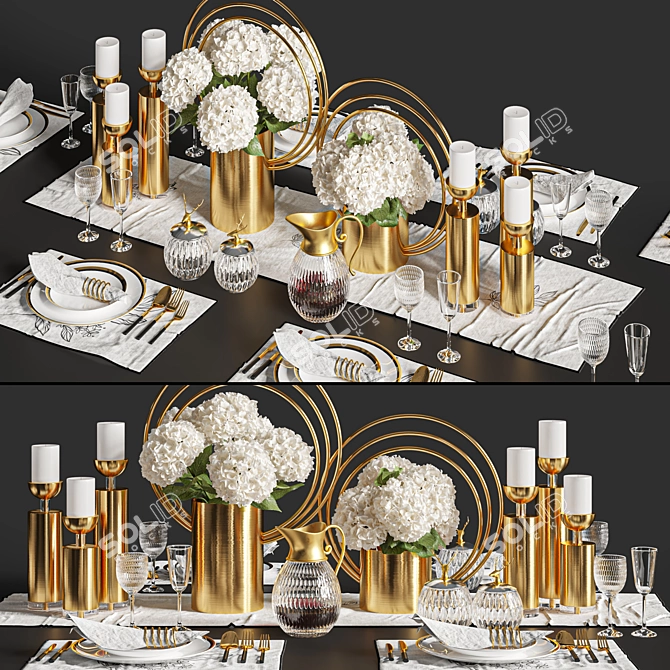 Elegant Dinner Table Set 3D model image 1