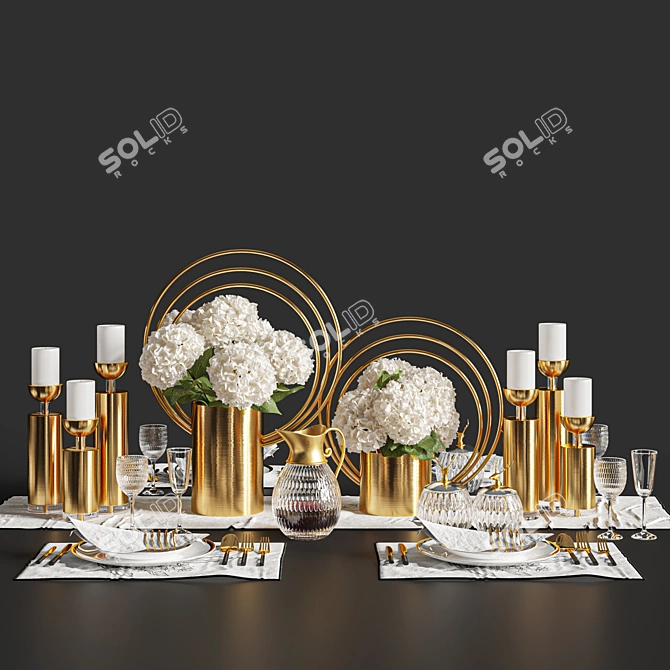 Elegant Dinner Table Set 3D model image 2