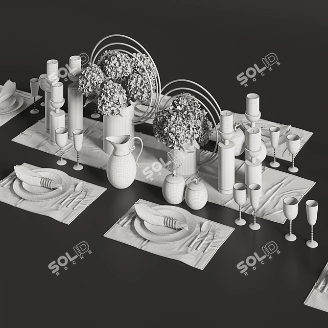 Elegant Dinner Table Set 3D model image 7