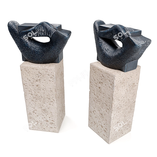Cubist Lips: Stone and Metal Sculpture 3D model image 2