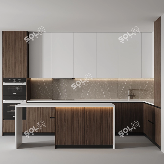 Sleek Modern Kitchen Design 3D model image 1