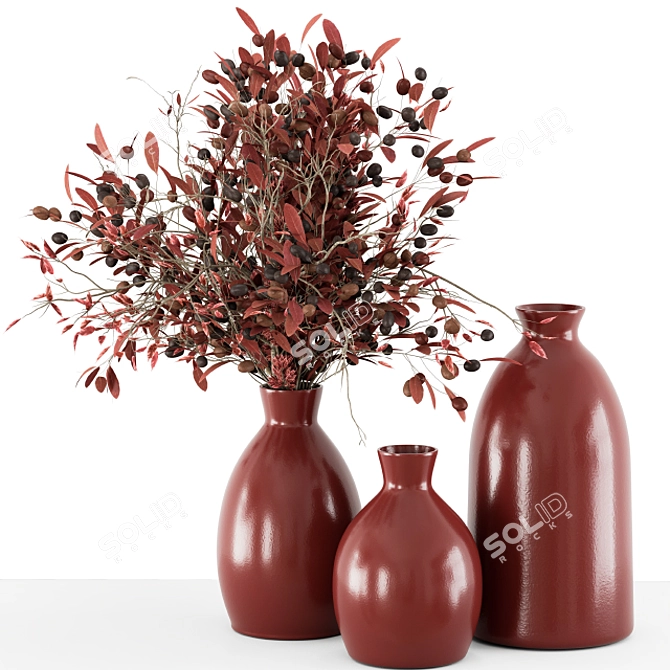 Red Branch Bouquet in Red Vase 3D model image 1