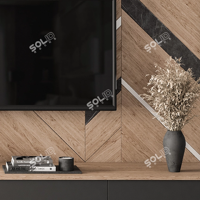 Modern Wood and Black TV Wall 3D model image 3