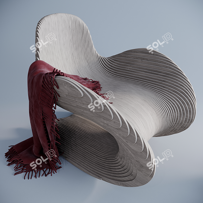 Designer Plywood Armchair & Coffee Table 3D model image 2