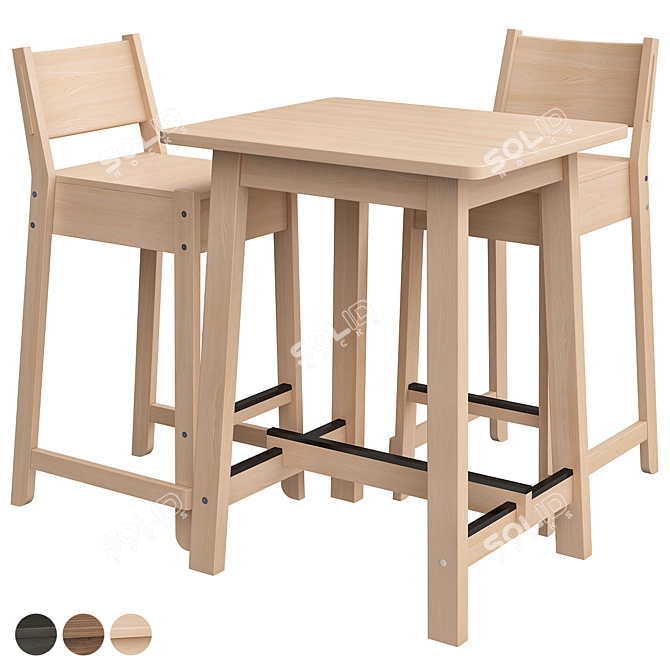 Norråker Birch Bar Stool Set 3D model image 1