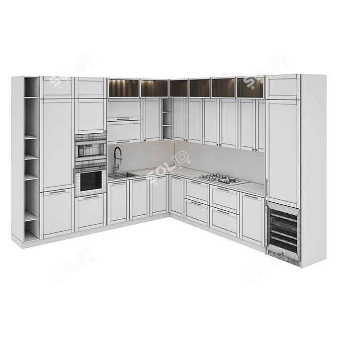 Modern Kitchen Set with Gas Hob, Oven, Coffee Machine, Wine Fridge, Sink & Hood 3D model image 5