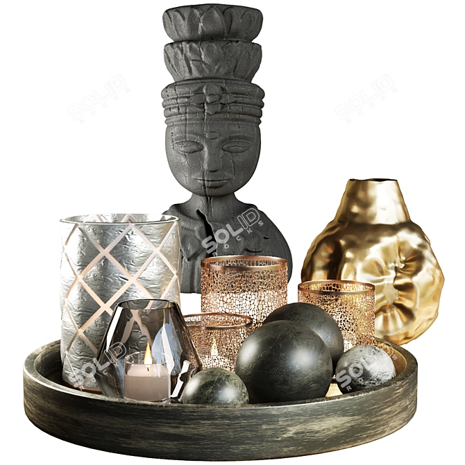 Exotic Charm: Ethnic Candle & Vase Set 3D model image 1