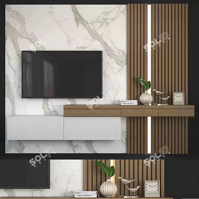 Sleek Modern TV Wall Set 3D model image 2
