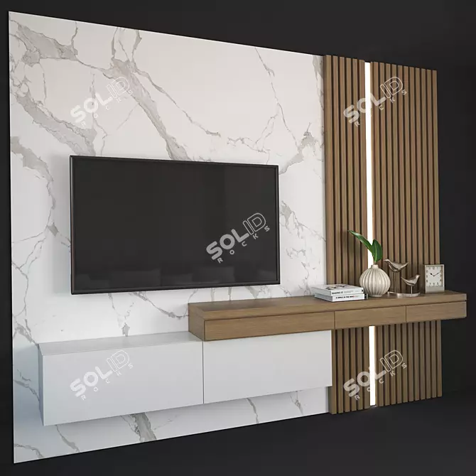 Sleek Modern TV Wall Set 3D model image 5