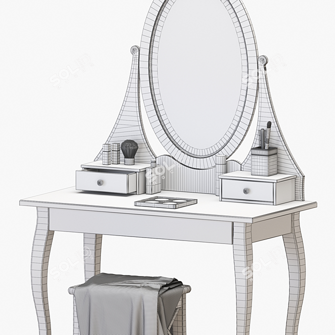 Modern White Dressing Table Set 3D model image 4